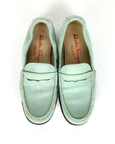 Salvatore Ferragamo  Sport Suede Penny Loafers Elasticized Topline Mint Green 6