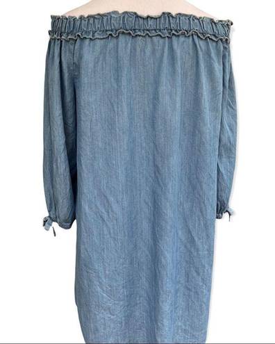 Crown & Ivy  Chambray Off Shoulder Tencel Lyocell Soft Knee Length Dress Medium