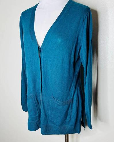 Isaac Mizrahi  Live Sweater MEDIUM Teal Cardigan Button Front V-Neck Knit Cotton