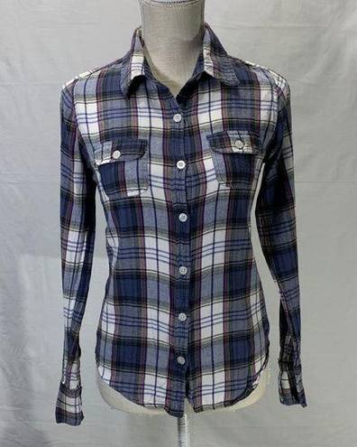 Roxy Plaid Blue Flannel Button Down Long Sleeve Shirt Size Small