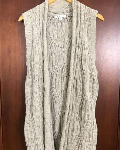 CAbi  Tan Cotton Wool Blend Open Front Knitted Long Cardigan Vest