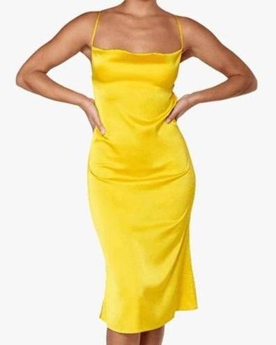 Danielle Bernstein NWT We Wore What  Slip Evening Dress LARGE Satin Lemon Chrome