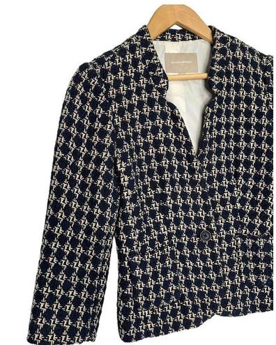 Banana Republic  Womens 4 Tweed Blazer One Button Career Classic Lined Navy Blue