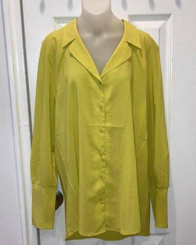 Premise Studio Lime Green Button Up Shirt Blouse