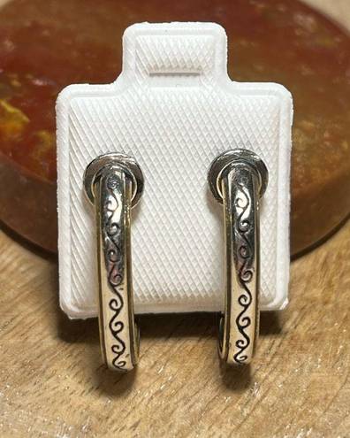 Brighton  Two-tone Swirl J Hoop 925 Sterling Silver Earrings