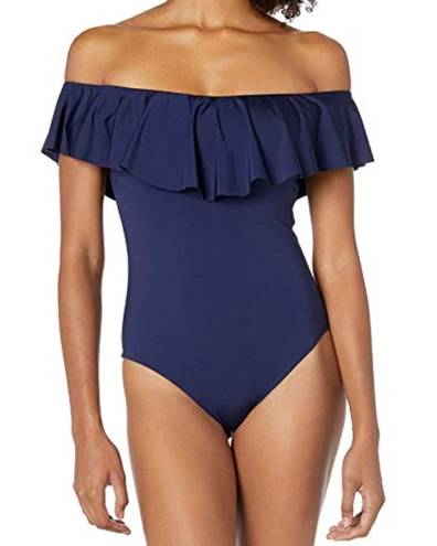 Trina Turk Women's Standard Off Shoulder Ruffle One Piece Swimsuit in Midnight