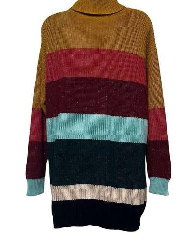 Farm Rio  Anthropologie Women XS Sweater Dress Metallic Rainbow Striped Mock Neck