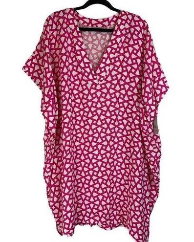 Natori  Fuchsia Soho Geo Printed Challis Kaftan Dress Size S New