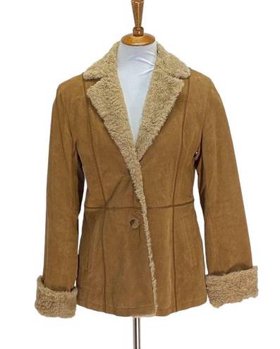 Gallery Penny Lane Y2K Faux Fur and Genuine Leather Suede Coat Beige