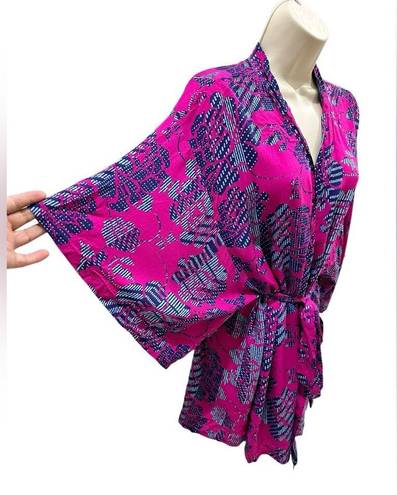 Natori  JOSIE WRAP ROBE KIMONO CHALLIS HAPPI COAT PURPLE