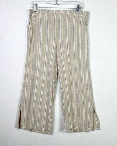 J.Jill  Tan Striped Linen Blend Split Hem Wide Leg Pants