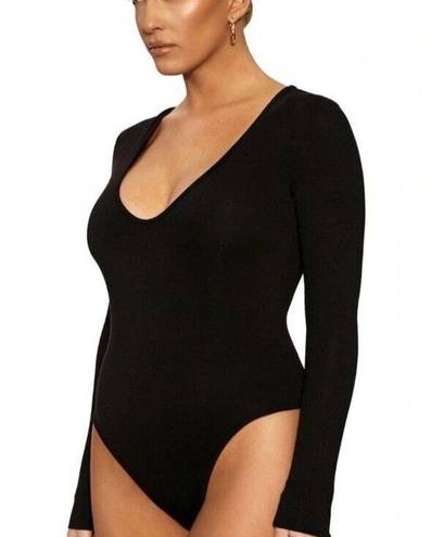 Naked Wardrobe  New Bodysuit Womens Extra Small Black Long Sleeve V Neck NWT