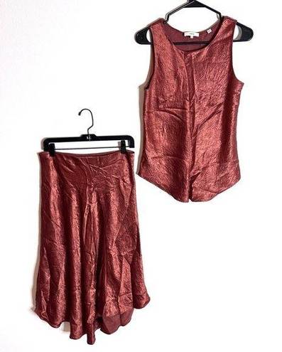 Vince  M Sleeveless Top Skirt Set Copper Crinkle Texture