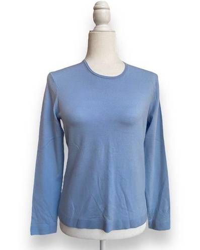 Brooks Brothers  Women Size M Lightweight Blue Merino Wool Crew Neck Sweater