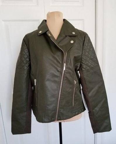 Krass&co Boundless North North&. Womens Faux Leather Moto Jacket Wonderland Green Sz M