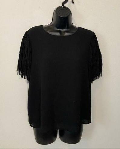 fab'rik  Black Shoulder Fringe Blouse Sz Small