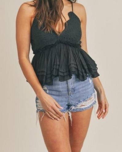 &merci &Merci Eyelet Peplum Cami Top in Black Size Large