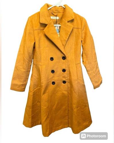 APTRO Women's Wool blend Double Breasted A Line long Pea Coat Camel Size XS NWT