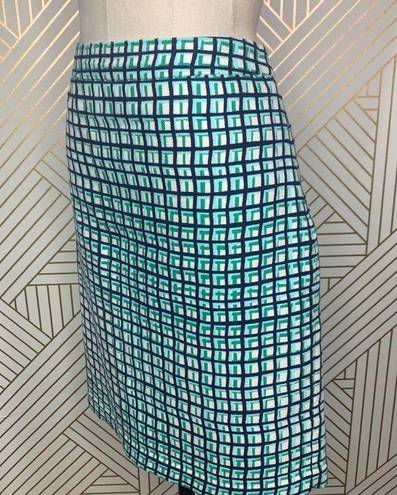 Kate Spade  Judy Check Print Pencil Skirt in Green & Navy Blue Size US 10