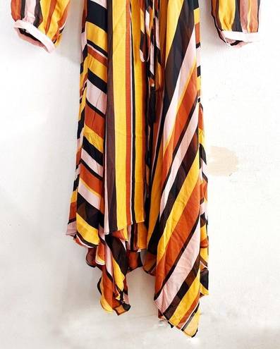 City Chic  Dress Gold Stripe Multicolored Maxi Sz 22W NWT V Neck Asymmetrical Hem