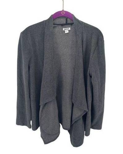 DKNY  Women's Open Front Cardigan Sweater Pocket Long Sleeve Stretch Gray Medium