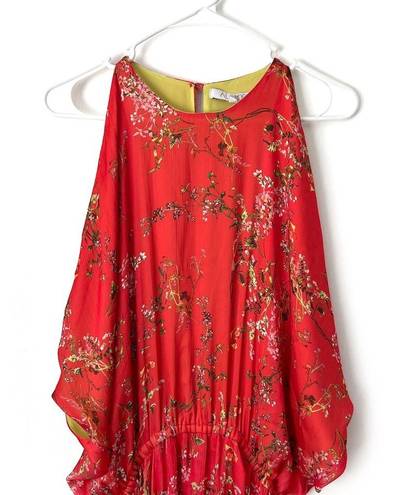 Alexis  Red Cold Shoulder Angia Floral Crepe Maxi Dress Sz S