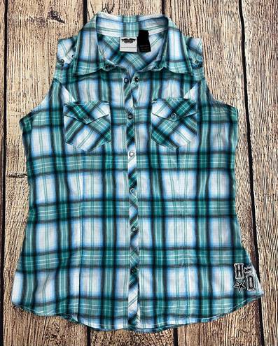 Harley Davidson Plaid Snap Button Tank S