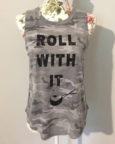 Grayson Threads NWOT Gray Camo Print Roll With It Sushi Workout Tank Top Gym Camouflage New