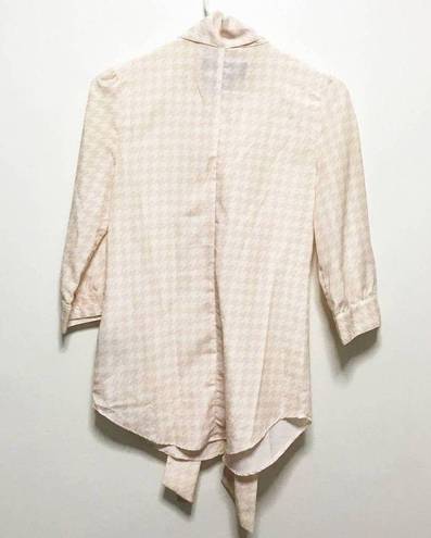 Kardashian Kollection  Hounds Tooth Pink White Bow Blouse