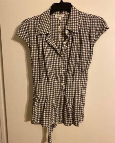 Max Studio  short sleeve, gingham, button-down top with waist bowtie large