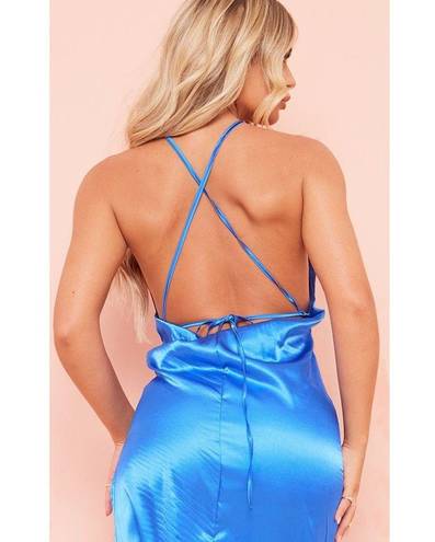 Pretty Little Thing  Bright Blue Satin Lace Up Back Maxi / S