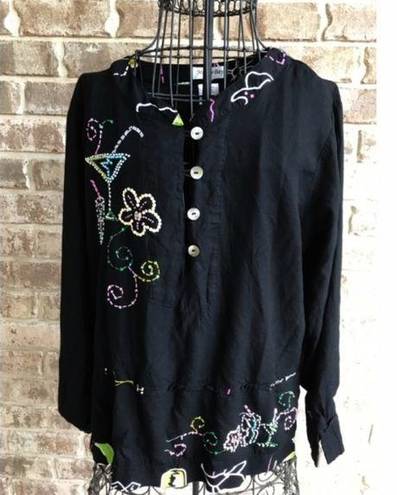 Mango  Bay Beaded Black Blouse Cocktails Cruise