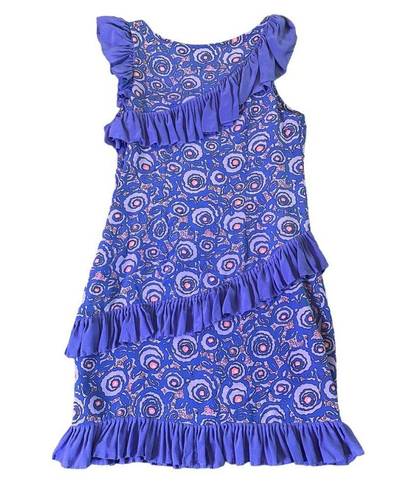 Tracy Reese Frock! By  Purple Silk Dress Fun Print w/ Ruffle Size 4 Women's