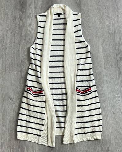 Talbots  • nautical stripe sleeveless duster sweater vest with pockets