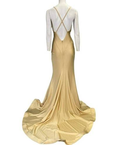 Jessica Angel  510 Cross Back V-Neck High Leg Slit Gown Toffee Size Medium NWT