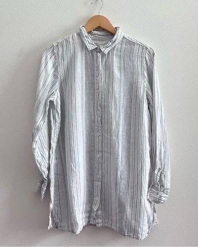 Garnet Hill  White & Blue Striped Linen Button Down