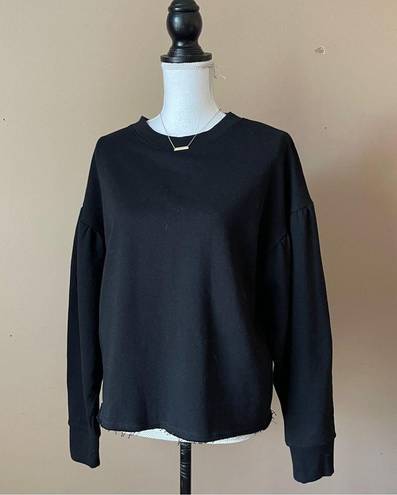 Elan  | Black Puff Sleeve Raw Hem Sweatshirt Sz M