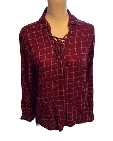 Harper  Lace Up Grid Print Blouse Sz L