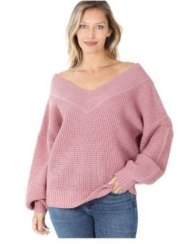 Zenana Outfitters Womens Blush Oversized Crocheted Wide-neck Sweater - Sz S