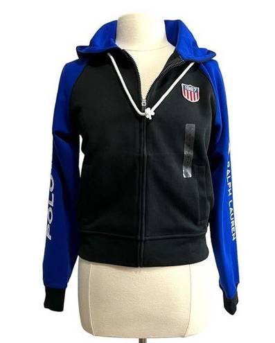 Polo  RALPH LAUREN 1967 Colorblock Full Zip Hoodie Small Women Black Blue NWT