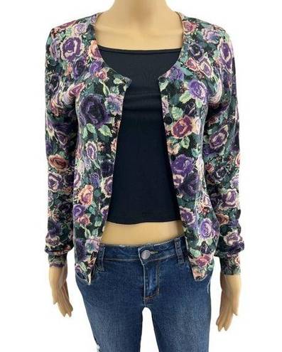 Divided H&M  (6) Purple Floral Button Up Long Sleeve Vintage Rose Cardigan