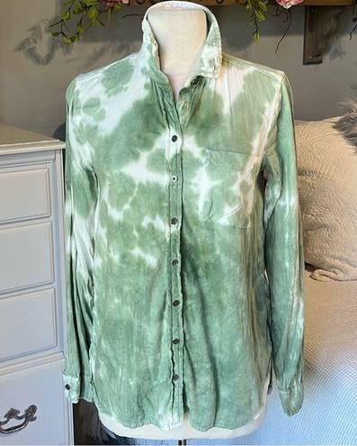 True Craft Blouse Green Tie Dye Long Sleeve Button Down Front Womens Small Worn Once