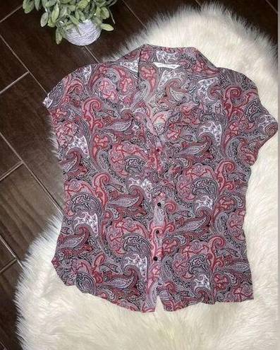 St. John  Knits Russian Red Multi Paisley Print Blouse