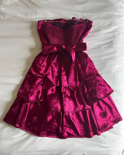 Entro Satin Strapless Ruffle Tiered Mini Dress