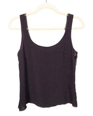 Akris  Dark Purple 100% Silk Sleeveless Top Sequined Raw Edge Neckline Women's 6