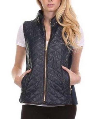 FATE. navy faux leather quilted zippered vest with pockets size L