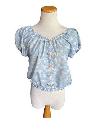 Daisy Womens Texas Girl Boutique  Sky Print Button Down Crop Top - Sz XL