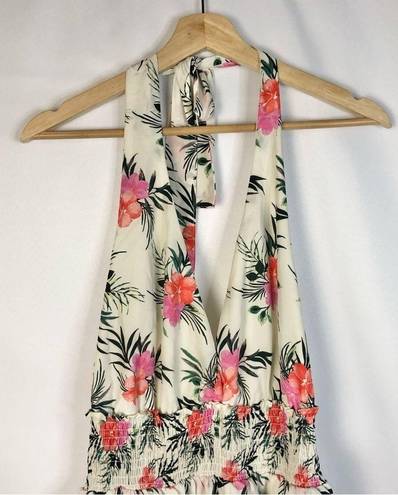 Madden Girl Madden NYC White & Pink Floral Tiered Halter Mini Dress XL