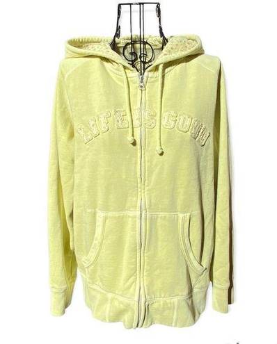 Life is Good Full Zip Hoodie Sweatshirt Lime Yellow Size Medium