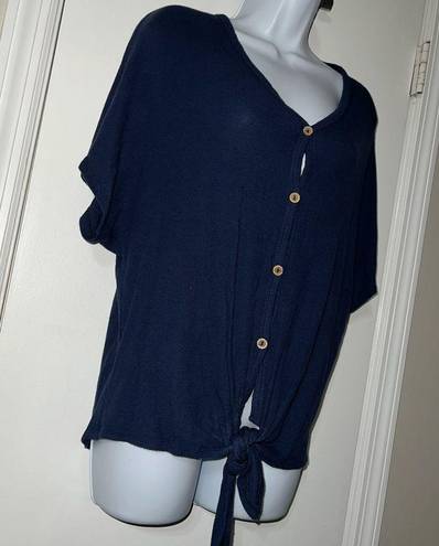 Brenda’s  Blue Knotted Button Down Shirt Women Size Small